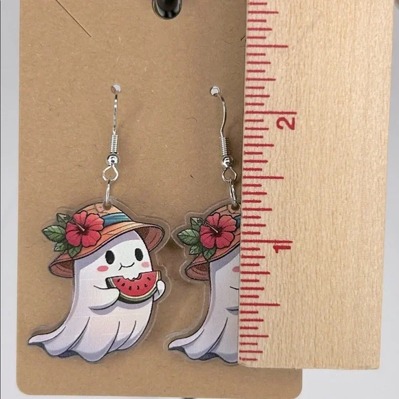 Summerween Ghost 2D Acrylic Dangle Earrings Halloween Summer Fashion Jewelry - Picture 2 of 2